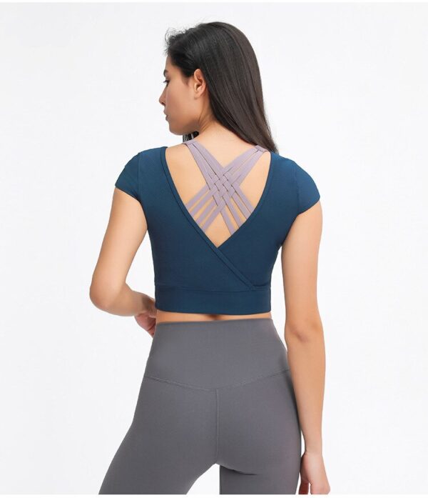 Blank V-neck Sport Cropped T-shirt blue wholesale