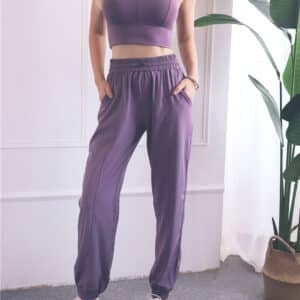 custom purple loose drawstring pants wholesale