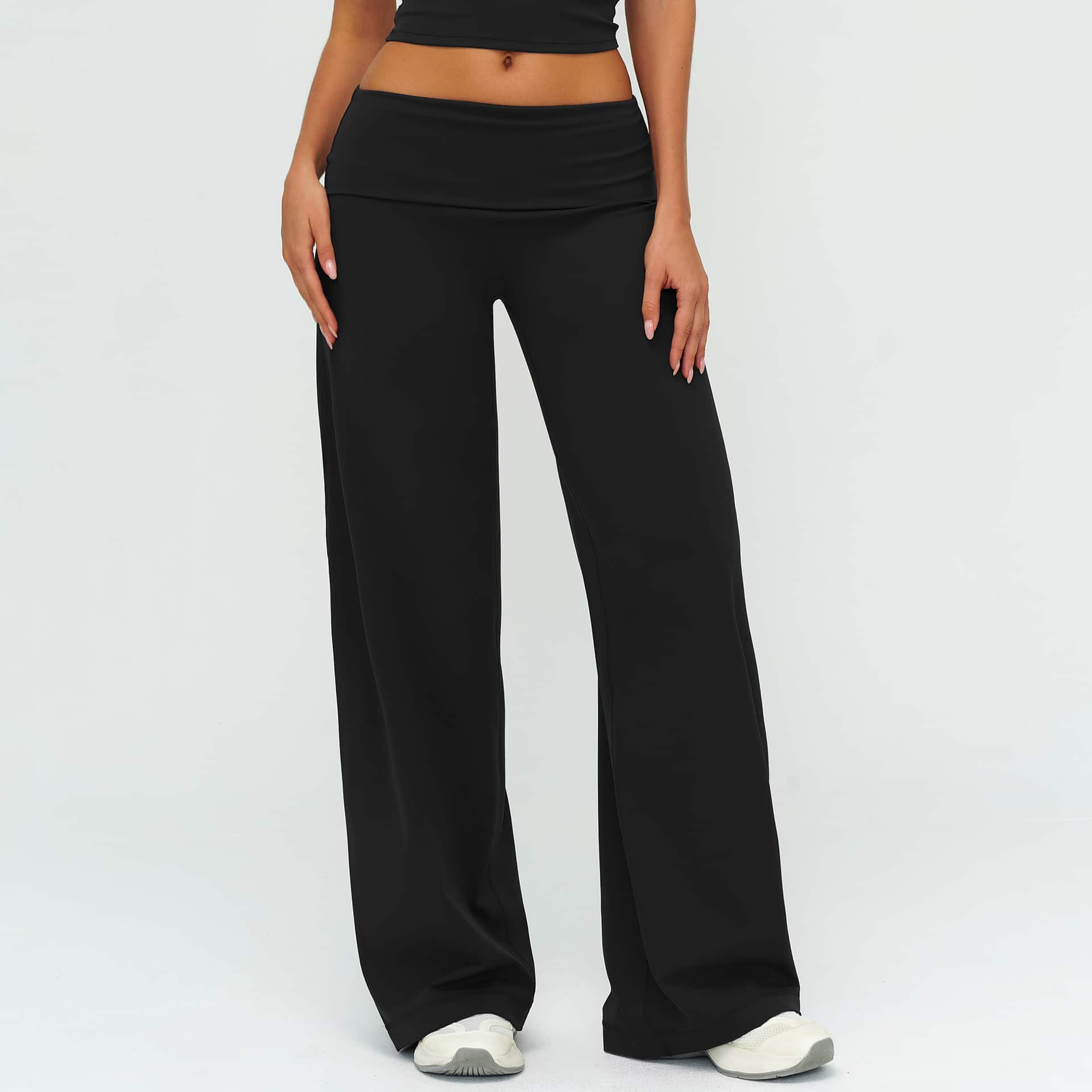 78/22 Nylon Spandex Fold-over Waistband Tummy Control Wide Leg Blank Leggings